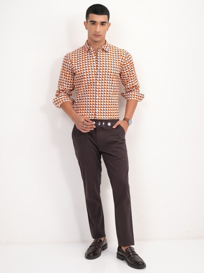 Highlander Men Orange Printed Slim Fit Casual Shirt - Orange - Image 2