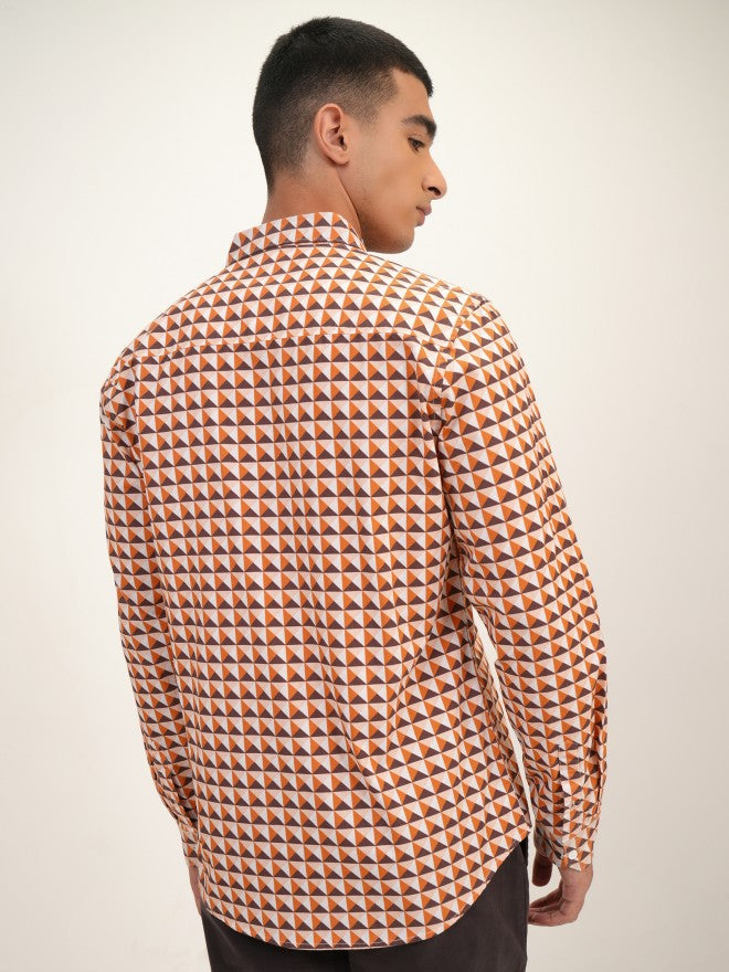 Highlander Men Orange Printed Slim Fit Casual Shirt - Orange - Image 3