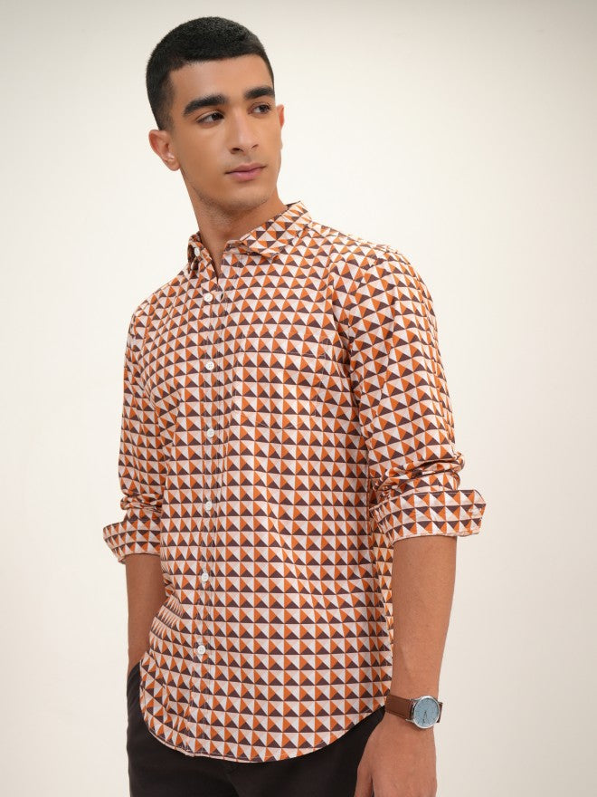 Highlander Men Orange Printed Slim Fit Casual Shirt - Orange - Image 4
