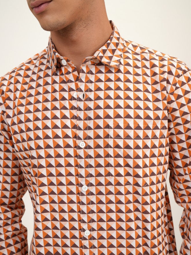 Highlander Men Orange Printed Slim Fit Casual Shirt - Orange - Image 5