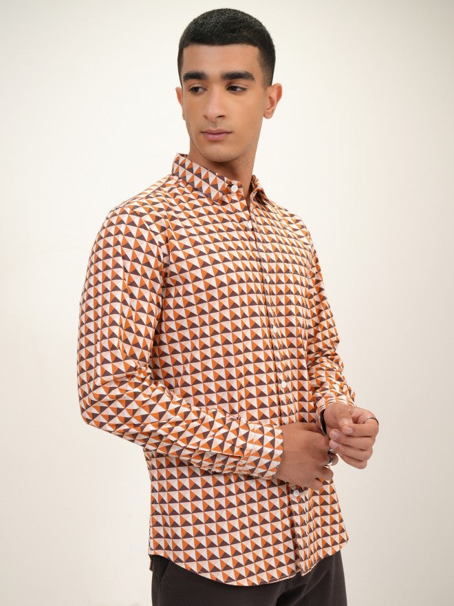Highlander Men Orange Printed Slim Fit Casual Shirt - Orange - Image 6