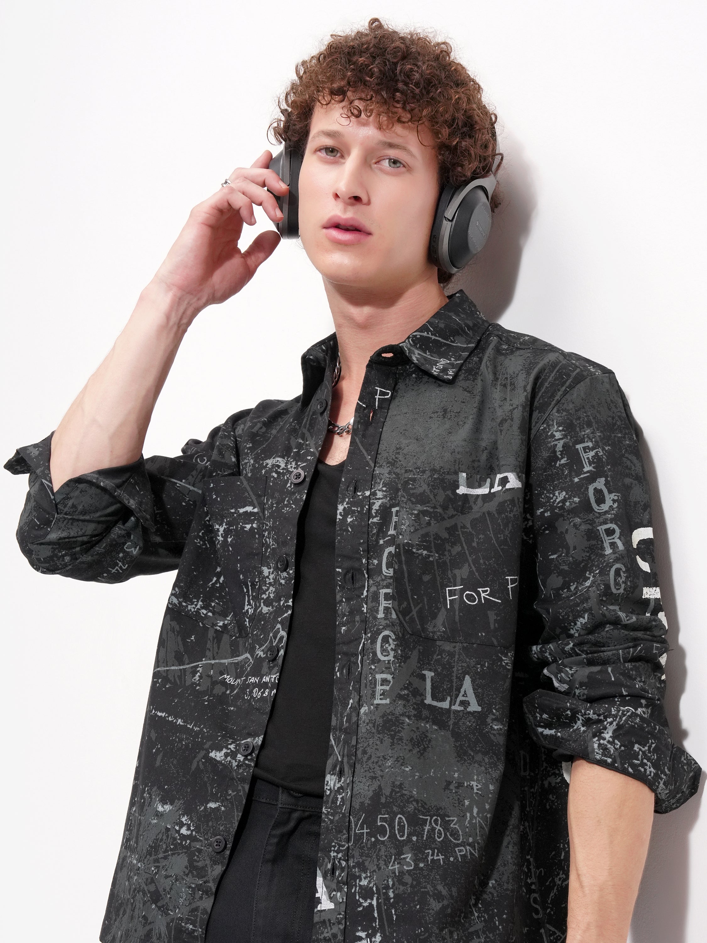 Highlander Men Black Printed Relaxed Fit Casual Shirt - Black - Image 1