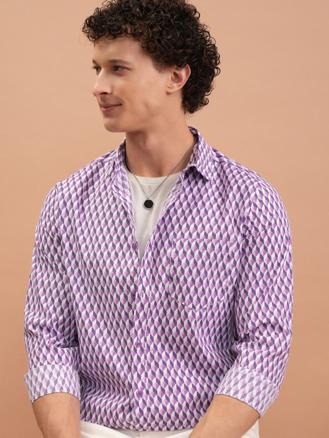 Highlander Men Purple Printed Slim Fit Casual Shirt - Purple - Image 1