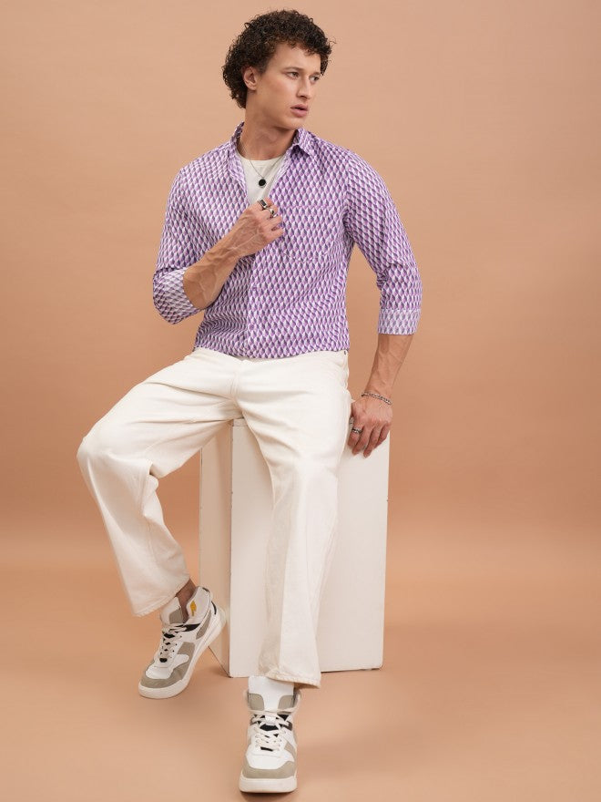 Highlander Men Purple Printed Slim Fit Casual Shirt - Purple - Image 2