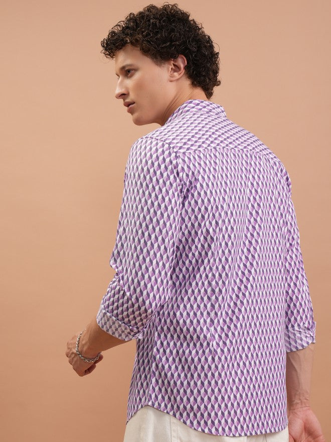 Highlander Men Purple Printed Slim Fit Casual Shirt - Purple - Image 3