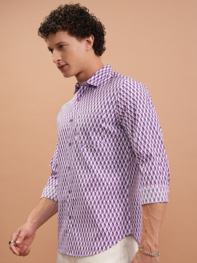 Highlander Men Purple Printed Slim Fit Casual Shirt - Purple - Image 4