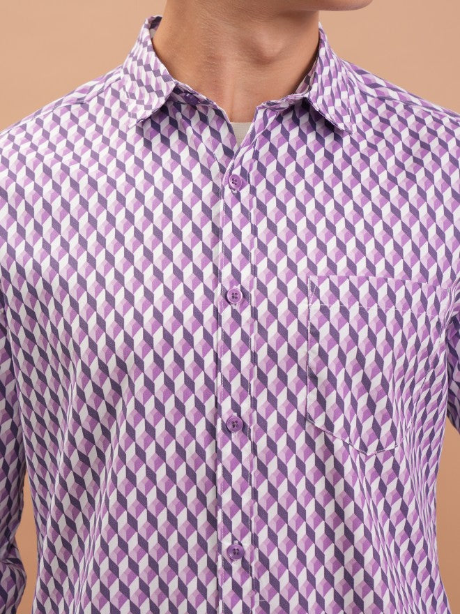 Highlander Men Purple Printed Slim Fit Casual Shirt - Purple - Image 5