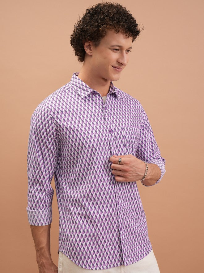 Highlander Men Purple Printed Slim Fit Casual Shirt - Purple - Image 6