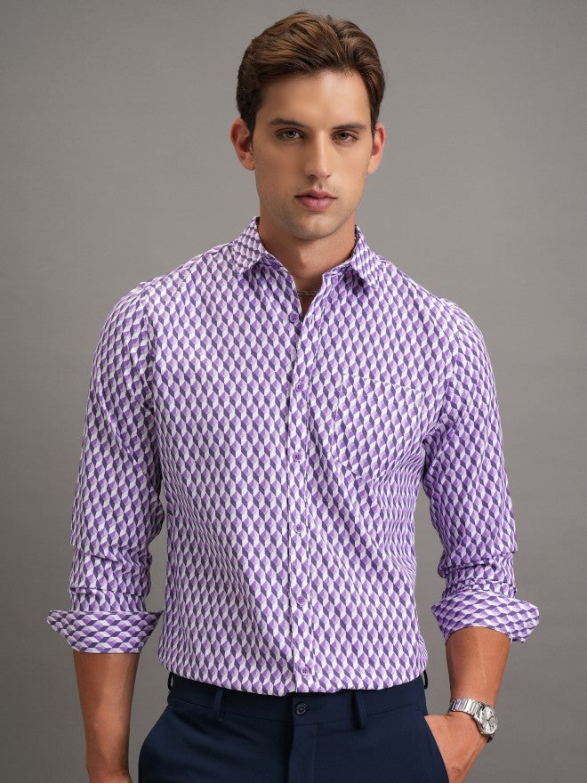 Highlander Men Purple Printed Slim Fit Casual Shirt - Purple - Image 1