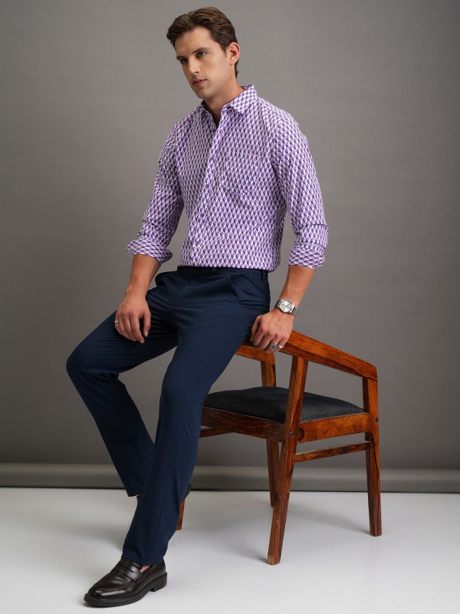 Highlander Men Purple Printed Slim Fit Casual Shirt - Purple - Image 2