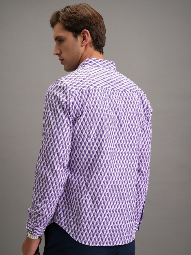 Highlander Men Purple Printed Slim Fit Casual Shirt - Purple - Image 3