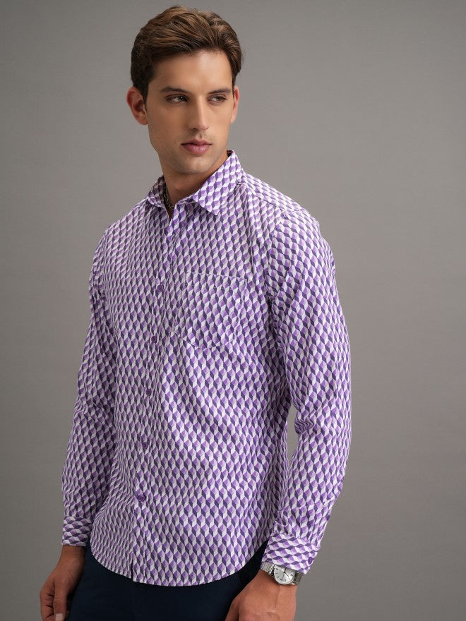 Highlander Men Purple Printed Slim Fit Casual Shirt - Purple - Image 4