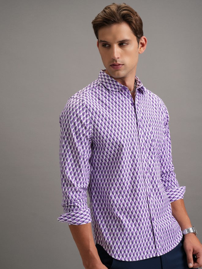 Highlander Men Purple Printed Slim Fit Casual Shirt - Purple - Image 6