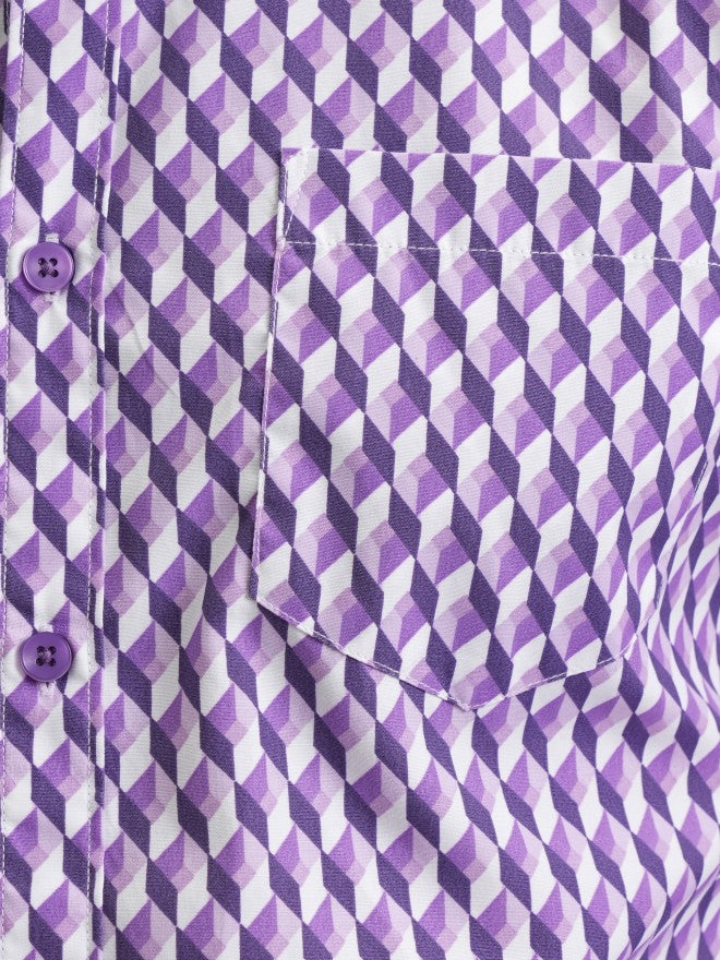 Highlander Men Purple Printed Slim Fit Casual Shirt - Purple - Image 7