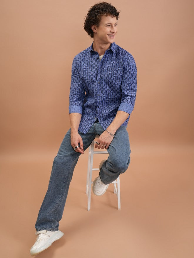 Highlander Men Blue Printed Slim Fit Casual Shirt - Blue - Image 2