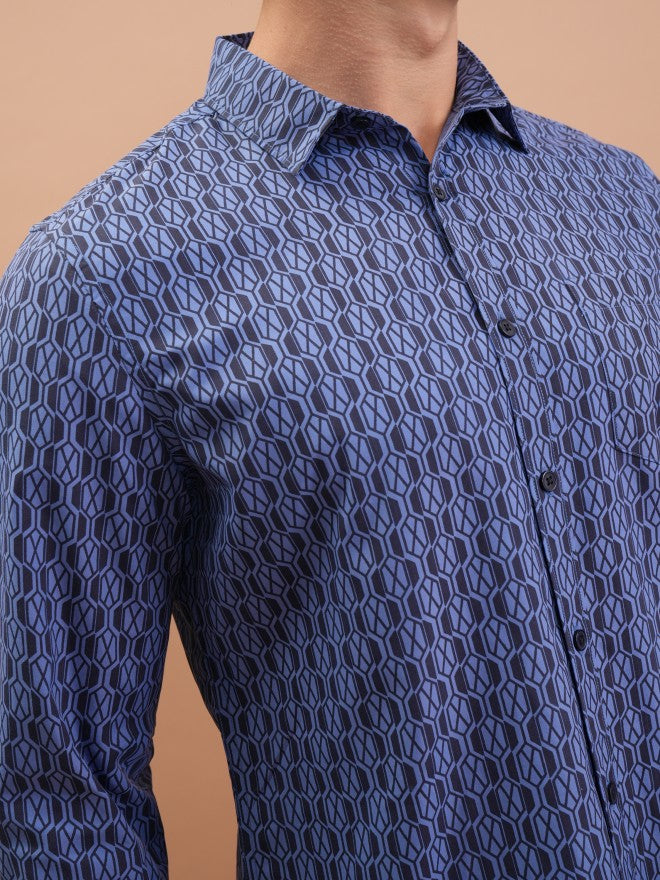Highlander Men Blue Printed Slim Fit Casual Shirt - Blue - Image 5