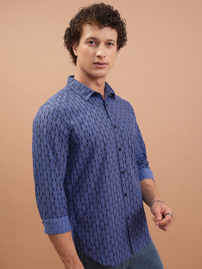 Highlander Men Blue Printed Slim Fit Casual Shirt - Blue - Image 6