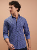 Highlander Men Blue Printed Slim Fit Casual Shirt - Blue - Image 1