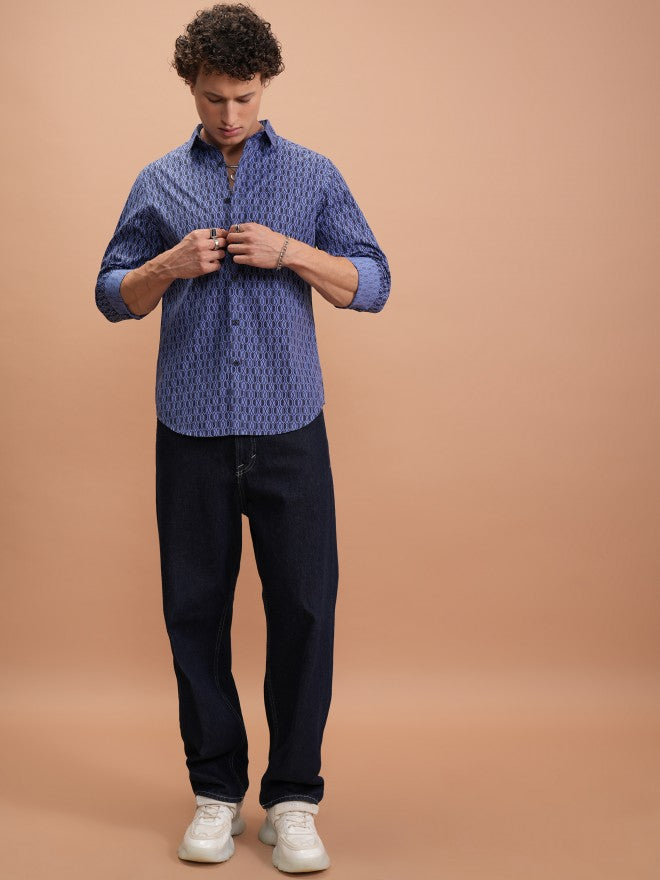 Highlander Men Blue Printed Slim Fit Casual Shirt - Blue - Image 2