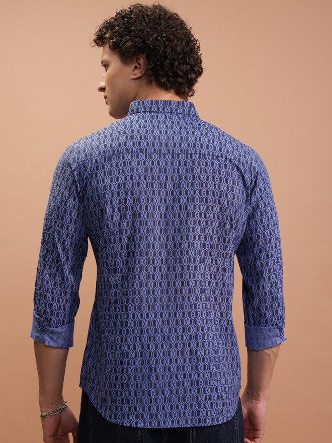 Highlander Men Blue Printed Slim Fit Casual Shirt - Blue - Image 3