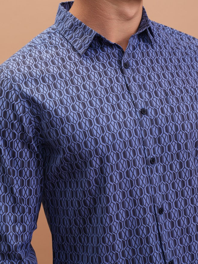 Highlander Men Blue Printed Slim Fit Casual Shirt - Blue - Image 5
