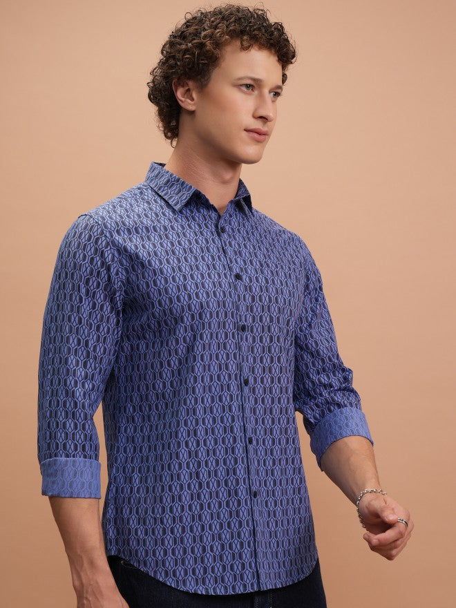 Highlander Men Blue Printed Slim Fit Casual Shirt - Blue - Image 6