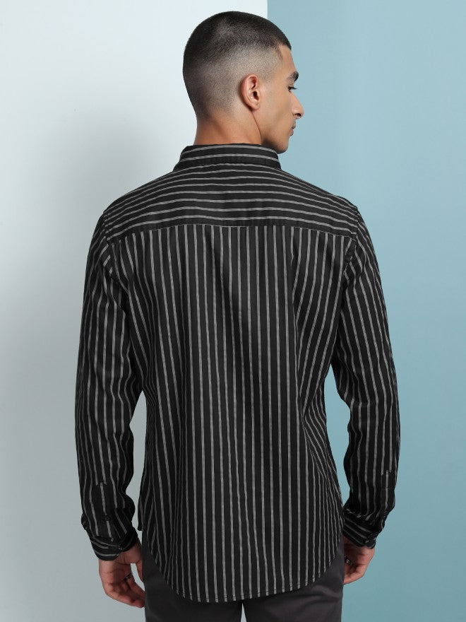 Highlander Men Black Striped Slim Fit Casual Shirt - Black - Image 3