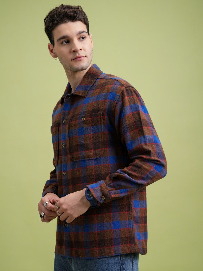 Highlander Men Brown Checked Regular Fit Casual Shirt - Brown - Image 4