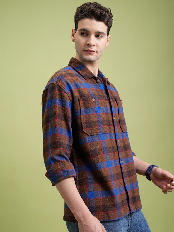 Highlander Men Brown Checked Regular Fit Casual Shirt - Brown - Image 6
