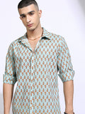 Highlander Men Blue Printed Slim Fit Casual Shirt - Blue - Image 1