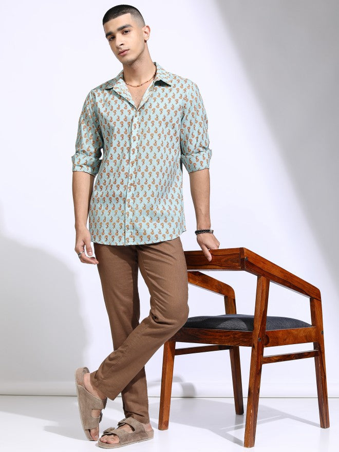 Highlander Men Blue Printed Slim Fit Casual Shirt - Blue - Image 2