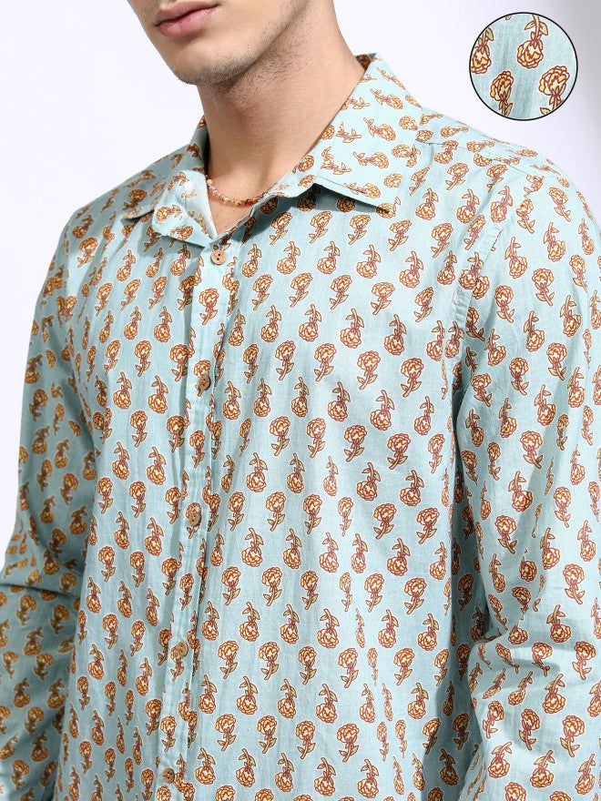 Highlander Men Blue Printed Slim Fit Casual Shirt - Blue - Image 5