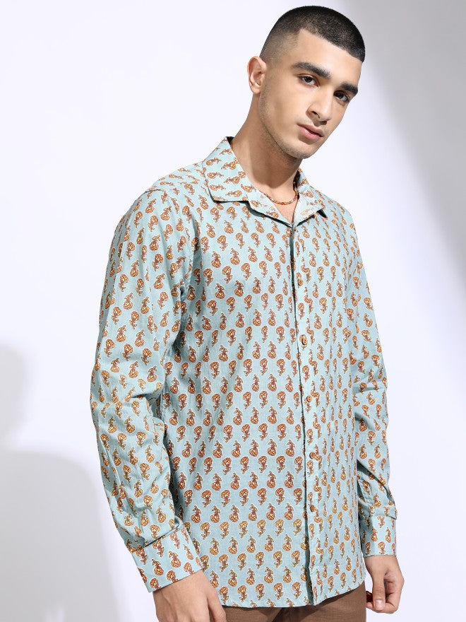 Highlander Men Blue Printed Slim Fit Casual Shirt - Blue - Image 6