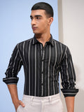 Highlander Men Black Striped Slim Fit Casual Shirt - Black - Image 1