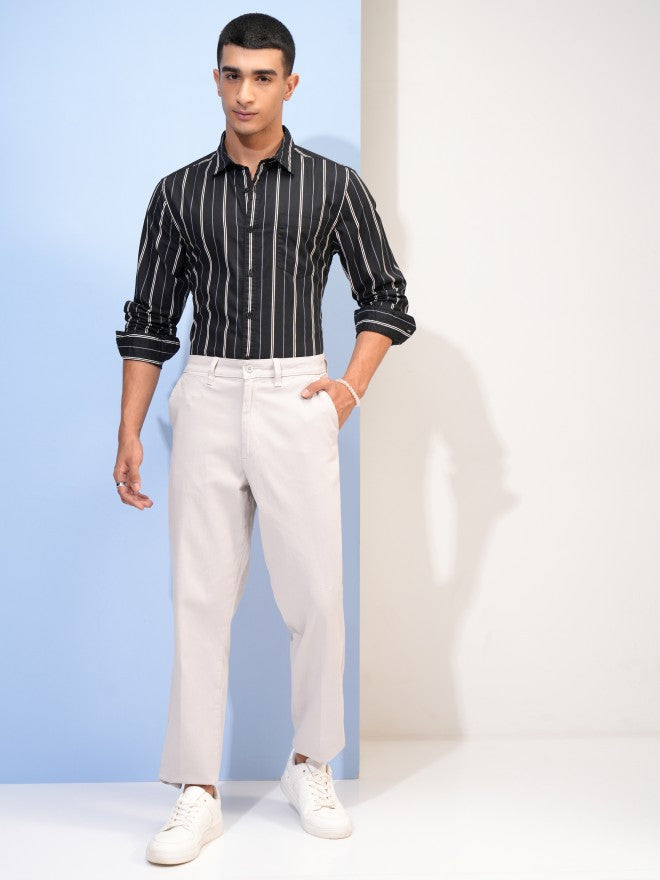 Highlander Men Black Striped Slim Fit Casual Shirt - Black - Image 2