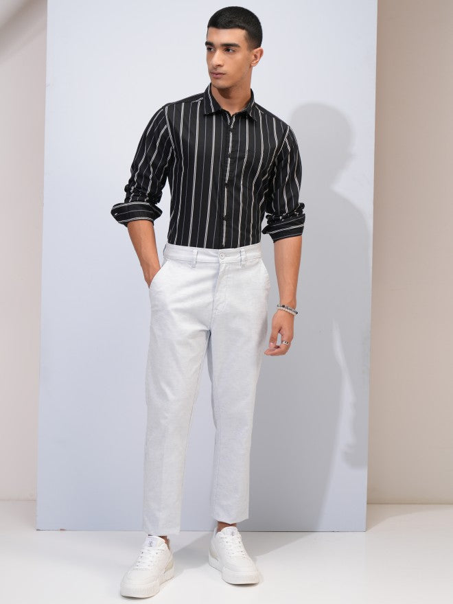 Highlander Men Black Striped Slim Fit Casual Shirt - Black - Image 2