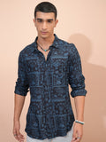 Highlander Men Navy Blue Printed Regular Fit Casual Shirt - Navy Blue - Image 1