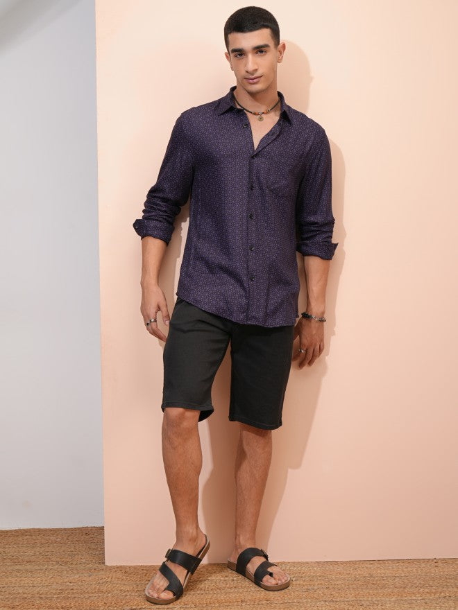 Highlander Men Purple Printed Regular Fit Casual Shirt - Purple - Image 2