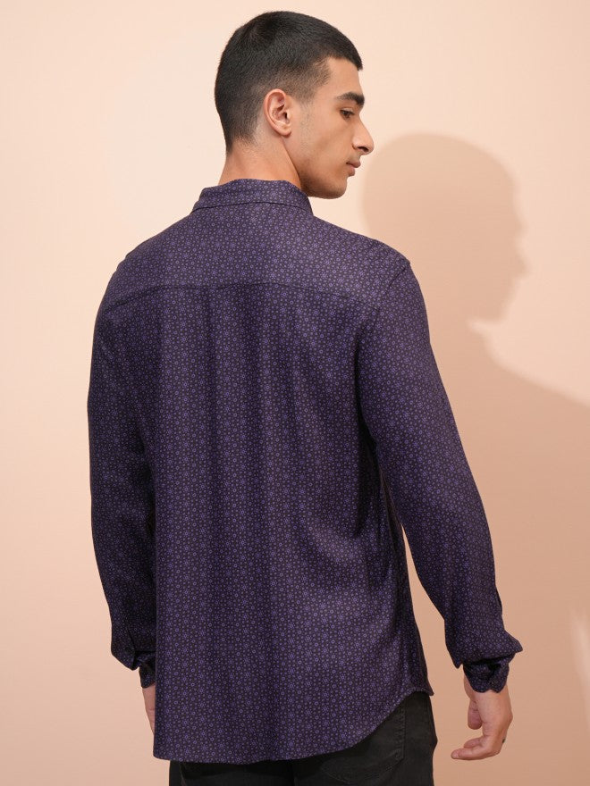 Highlander Men Purple Printed Regular Fit Casual Shirt - Purple - Image 3