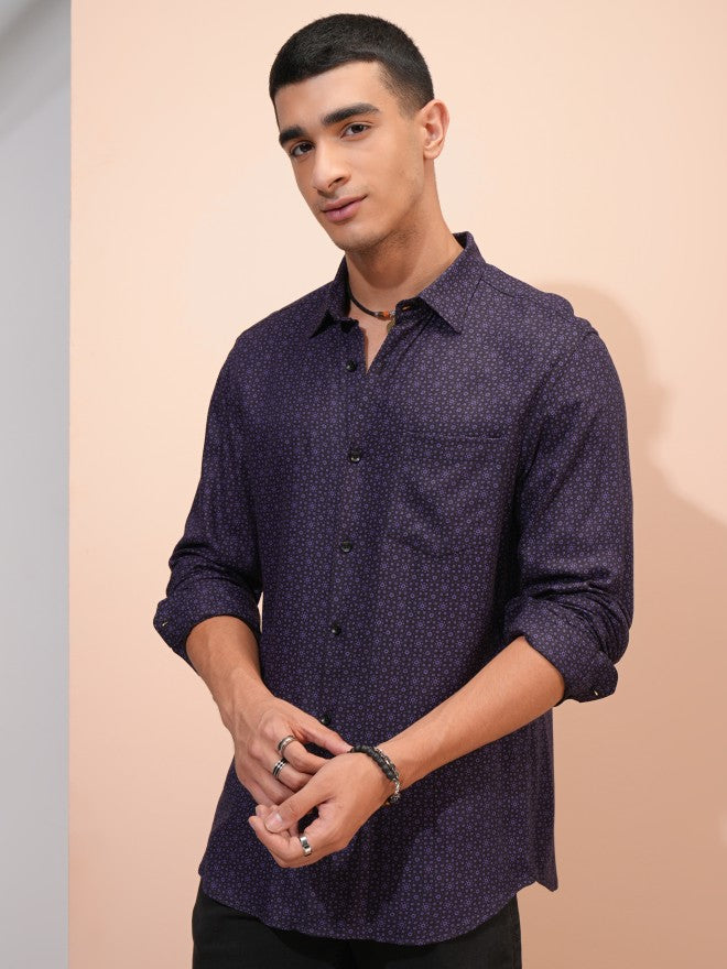 Highlander Men Purple Printed Regular Fit Casual Shirt - Purple - Image 4
