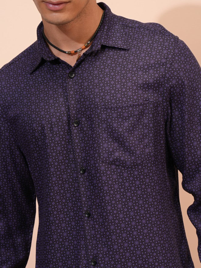 Highlander Men Purple Printed Regular Fit Casual Shirt - Purple - Image 5
