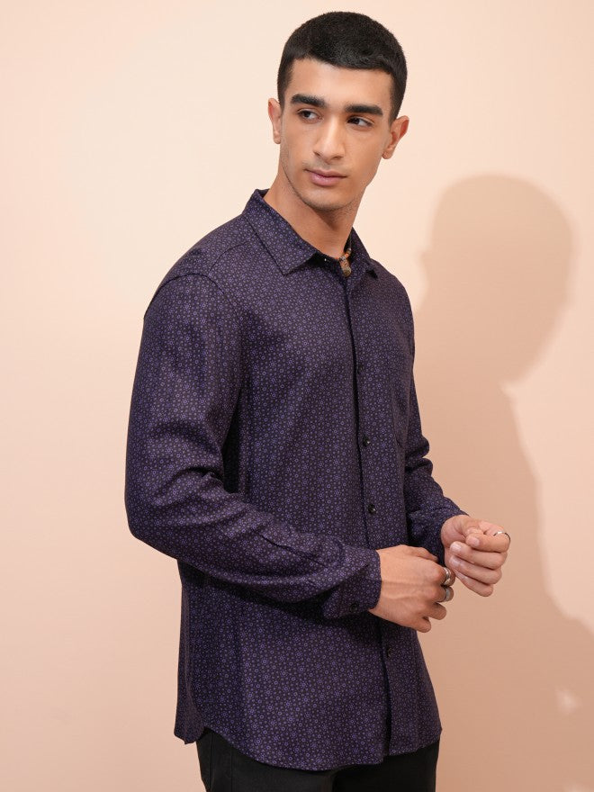 Highlander Men Purple Printed Regular Fit Casual Shirt - Purple - Image 6