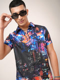 Highlander Men Blue Printed Slim Fit Casual Shirt - Blue - Image 1