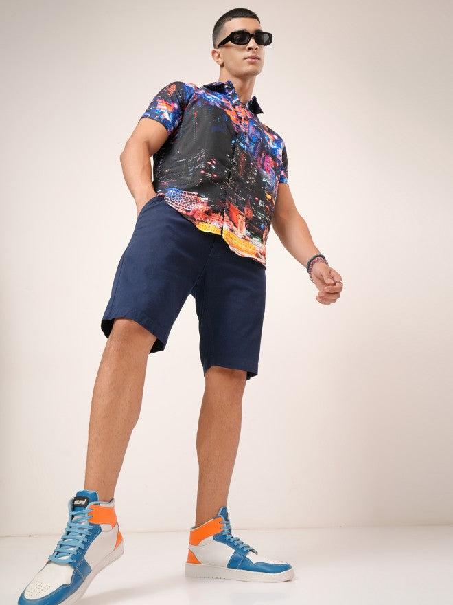 Highlander Men Blue Printed Slim Fit Casual Shirt - Blue - Image 2