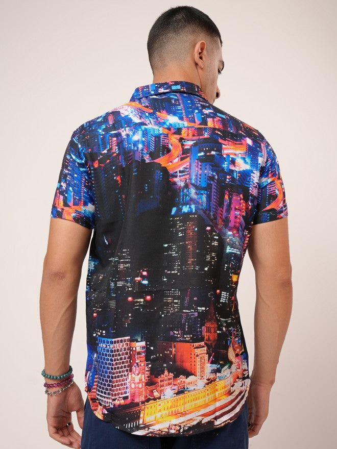 Highlander Men Blue Printed Slim Fit Casual Shirt - Blue - Image 3