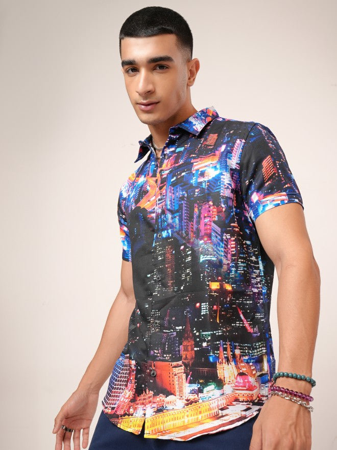 Highlander Men Blue Printed Slim Fit Casual Shirt - Blue - Image 4