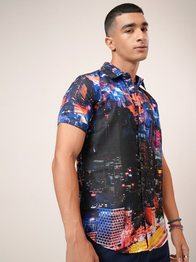 Highlander Men Blue Printed Slim Fit Casual Shirt - Blue - Image 6