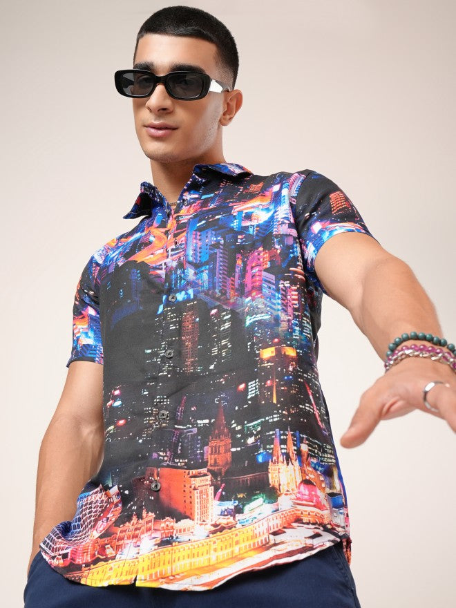 Highlander Men Blue Printed Slim Fit Casual Shirt - Blue - Image 7