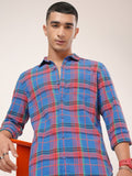 Highlander Men Blue Checked Slim Fit Casual Shirt - Blue - Image 1