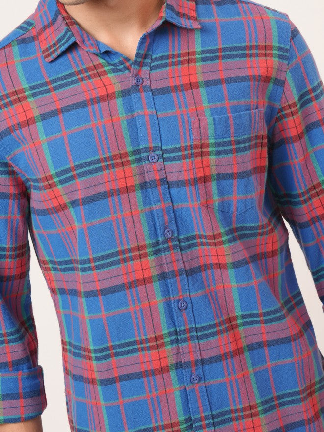Highlander Men Blue Checked Slim Fit Casual Shirt - Blue - Image 5